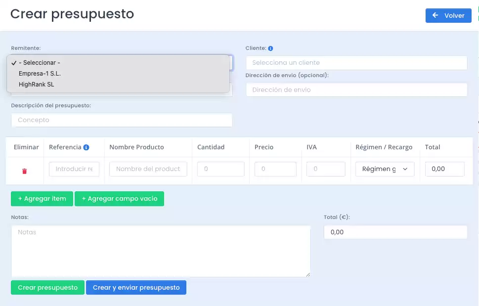 Crear presupuesto