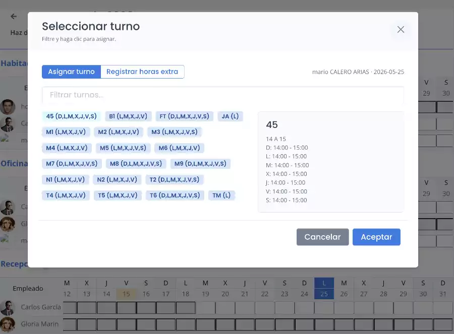 Planificador de horarios y turnos, Gestión para una o varias tiendas.