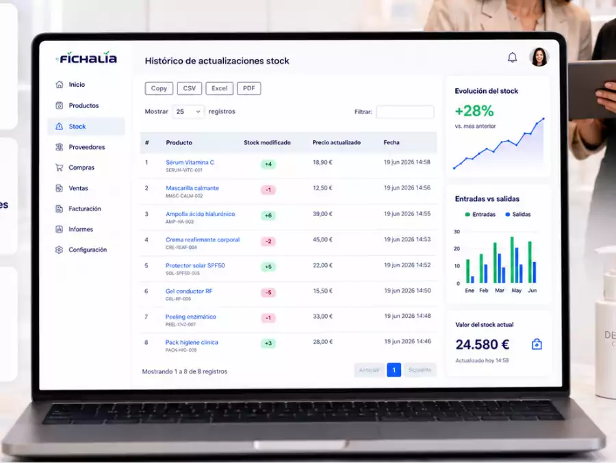 Pantalla de stock de productos